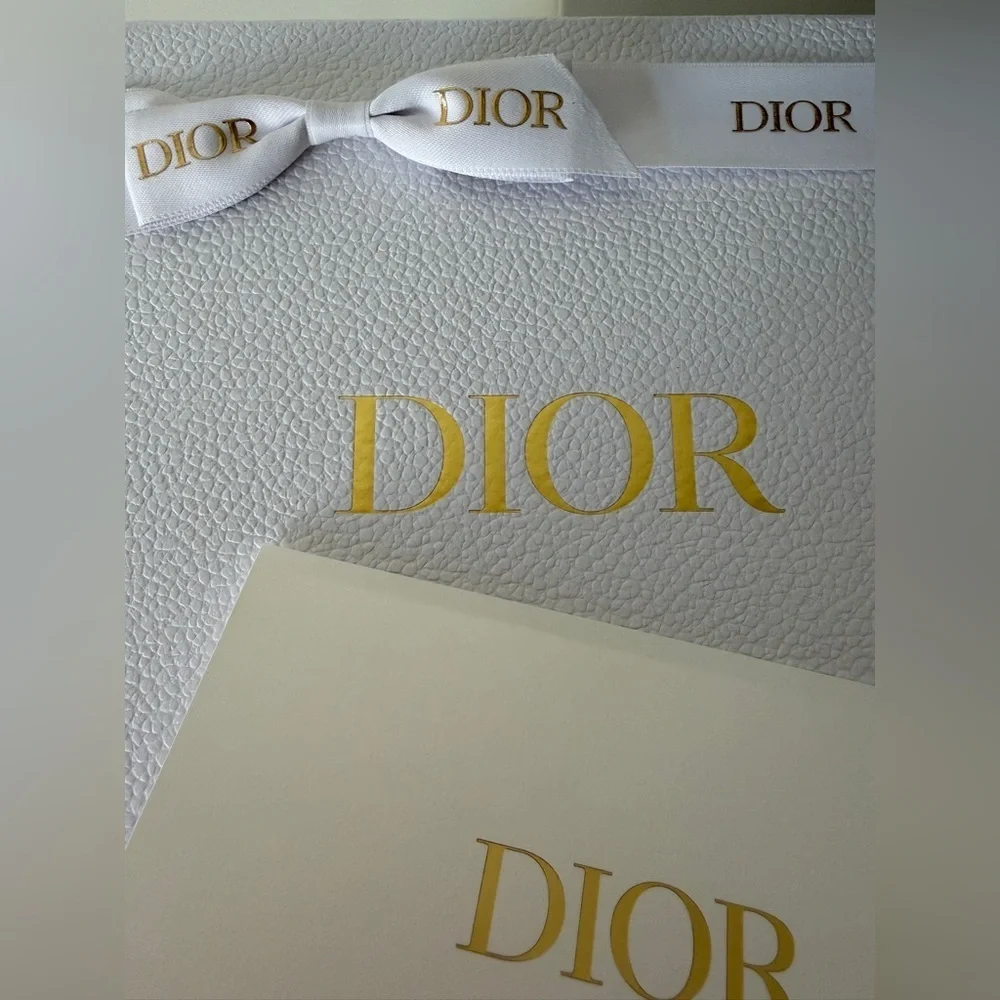 Dior Luxury Gift Box Set White Textured Presentation Box w/ Ribbon & Card New